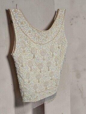 Vintage Ricky Bo Ivory Sequin Beaded Tank Top